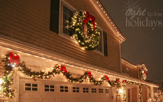 Ideas For Decorating Your Garage This Christmas my-version-of-the-deco-mesh-garland-lighted-garland-with-tulle-ribbon